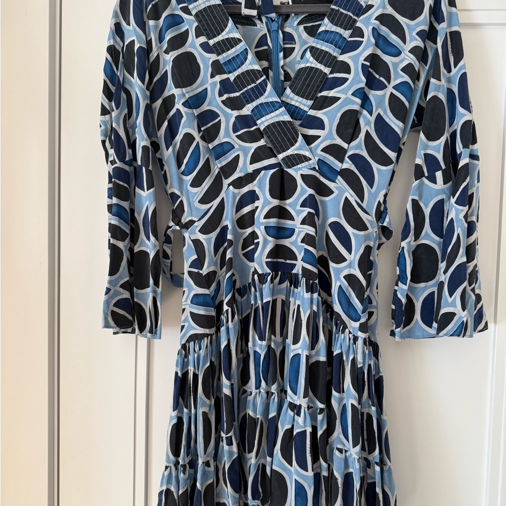 Alexis Blue and Black Geometric Long Sleeve Dress